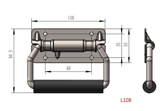 Steel Folding Pull Recessed Chest Handles Iron Galvanized With Rubber Grips