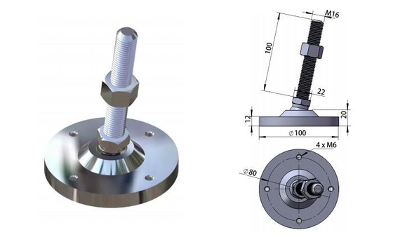 M16 Machine Adjustable Leveling Feet  Heavy Duty Leg Leveler 10*2cm Pad Anti Erosion